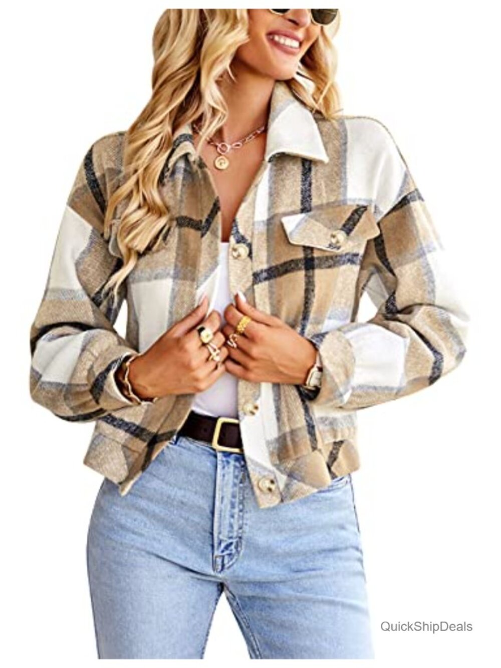 Womens Cropped Corduroy Shacket Jacket Casual Button Down